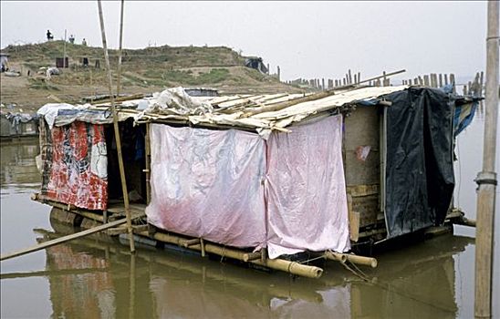 贫民窟,船,人,河内,越南,亚洲