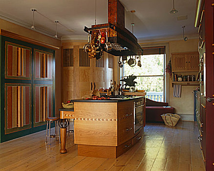 现代,木质,家庭,厨房,墙壁,柜厨