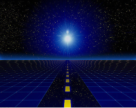 道路,格子,星空