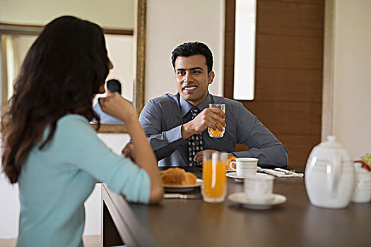 印度,男人,女人,吃早餐