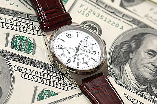 表针,手表,上方,100,美元,钞票