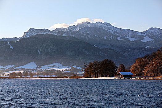 冬天,风景,湖,基姆湖,坎彭完特山,山,齐姆高,上巴伐利亚,德国,欧洲