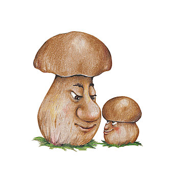 两个,牛肝菌,蘑菇,父子,交谈,裁剪,背景,白色,德国,欧洲