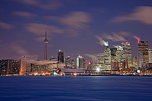 冬天,安大略省,加拿大,红灯,发光,加拿大国家电视塔,黎明