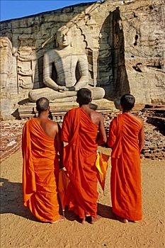 斯里兰卡,伽尔寺,三个,僧侣