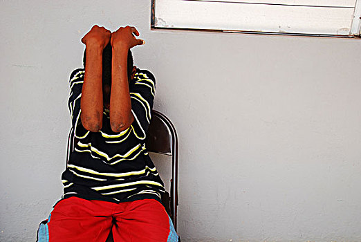 dominica,roseau,juveniles,prison,social,center,teenager,hiding,his,face