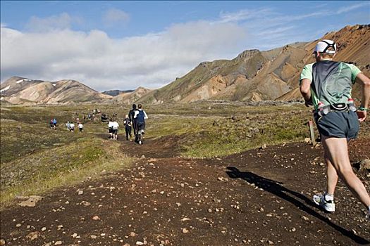 冰岛,探险,赛道,一个,漂亮,伸展,兰德玛纳,高地,自然,预留,区域,著名,黄色,橙色,紫色,色调