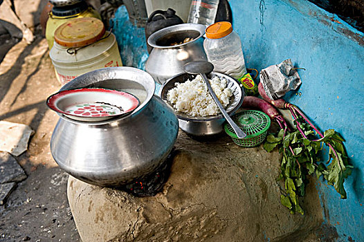 烹调,场所,炊具,食物,贫民窟,小屋,地区,加尔各答,西孟加拉,印度,亚洲