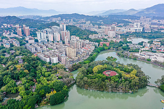 航拍福建福州西湖公园