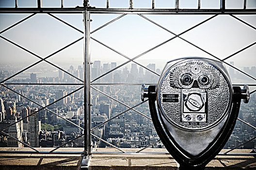 双筒望远镜,建筑,看,室外,城市,纽约,美国