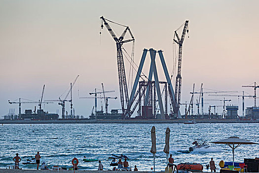 阿联酋,迪拜,码头,海滩,黃昏