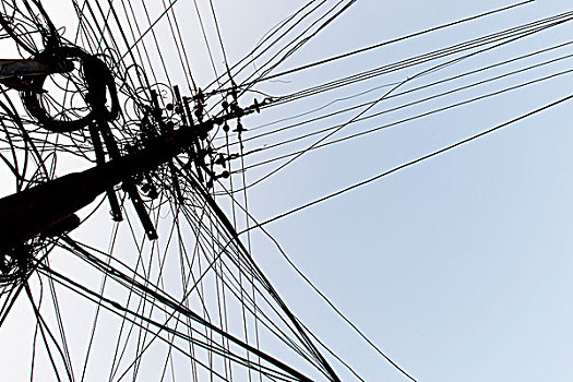 缠结,电缆,电线杆,高知,印度,亚洲