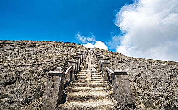 楼梯,火山口,边缘,烟,婆罗莫,国家公园,爪哇,印度尼西亚,亚洲