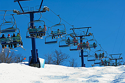 滑雪者,缆车,滑雪,山,切尔西,魁北克,加拿大