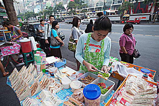泰国,曼谷,路边,三明治,摊贩