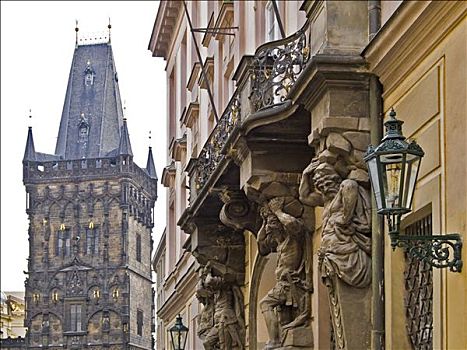 布拉格,老,建筑外观,捷克共和国,仰视