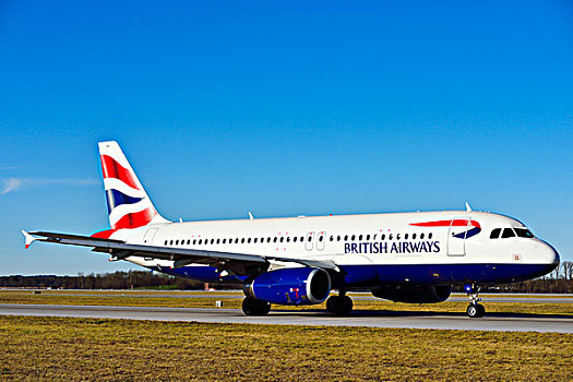 英国航空公司,空中客车,a320,飞机跑道,慕尼黑,机场,上巴伐利亚,巴伐利亚,德国,欧洲