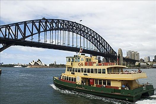 澳大利亚,新南威尔士,悉尼,港口,渡轮,下方,海港大桥,剧院