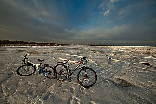 秦皇岛,北戴河,冬季,海冰,童话世界,寒冷,干净,安静,大海,自行车