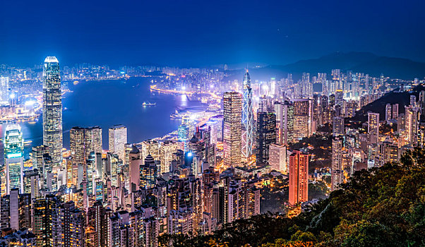 航拍香港建筑景观夜景