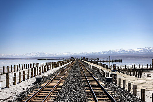 茶卡盐湖天空之镜的小火车铁轨