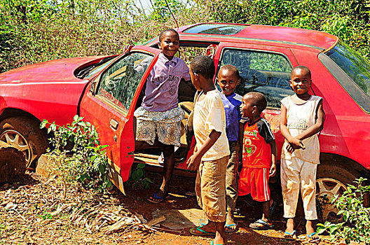 高兴,孩子,玩,残骸,马约特,非洲
