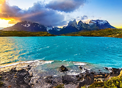 托雷德裴恩国家公园,日落,巴塔哥尼亚,智利