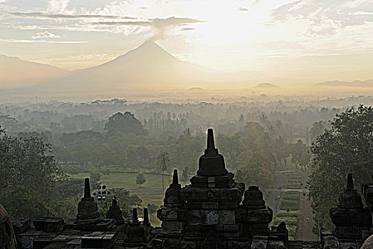 印度尼西亚,爪哇,婆罗浮屠,日出,背景