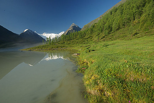 漂亮,山景,靠近,湖,高山湖,山地,水,山谷