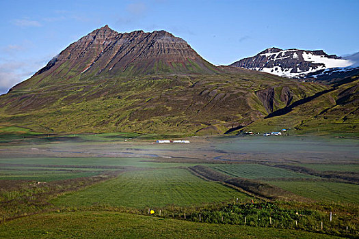 半岛,山谷,正面,积雪,山,北方,冰岛,欧洲