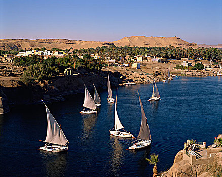 埃及,阿斯旺,尼罗河,象岛,三桅小帆船,航行