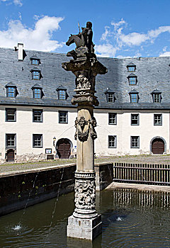 中世纪,哥特式,喷泉,城堡,阿尔滕堡,图林根州,德国