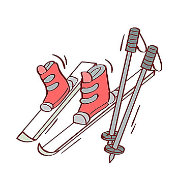 插画,一对,滑雪,杆,白色背景