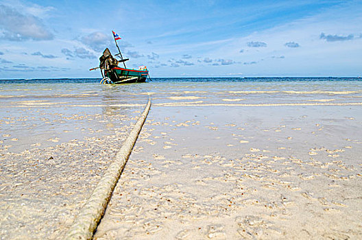 船,绳索,沙滩,蓝绿色海水,龟岛,岛屿,泰国,亚洲