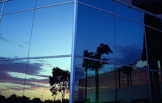 反射,日落,玻璃窗,圣克拉拉,加利福尼亚,美国