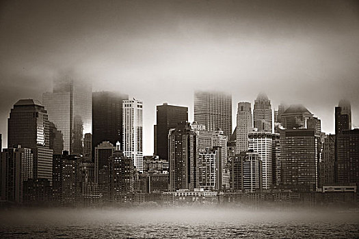 纽约,市区,商务区,雾状,白天