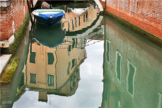 红砖,墙壁,小桥,房子,反射,威尼斯,意大利