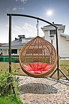 藤条,悬挂,椅子,花园