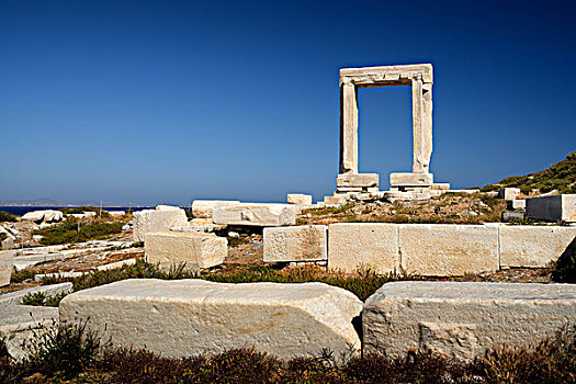 希腊,希腊群岛,爱琴海,基克拉迪群岛,纳克索斯岛,入口,遗址,寺庙,阿波罗