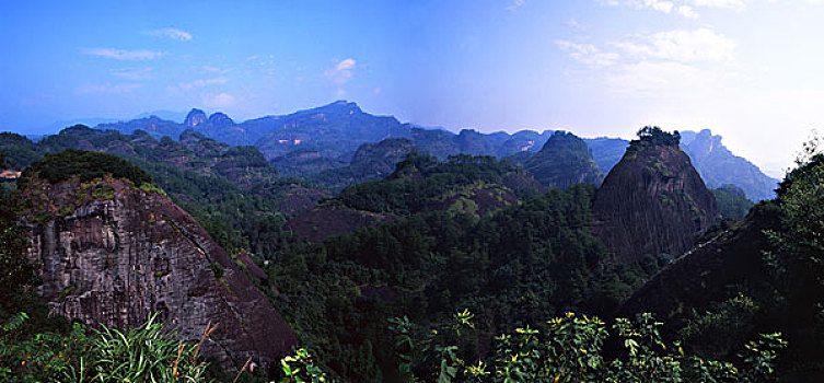 福建,武夷山,全景,群山,河流,白云,蓝天,世界遗产地