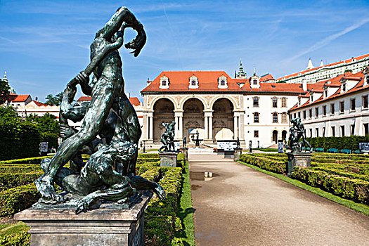 沃伦斯坦,宫殿,城堡,花园,排,青铜,雕塑,古城区,布拉格,捷克共和国,欧洲