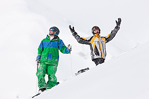 滑雪,滑雪板玩家,雪地,看,高山,冬季风景,期待,下坡,比赛