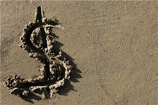 美元,美元符号,海滩,沙子