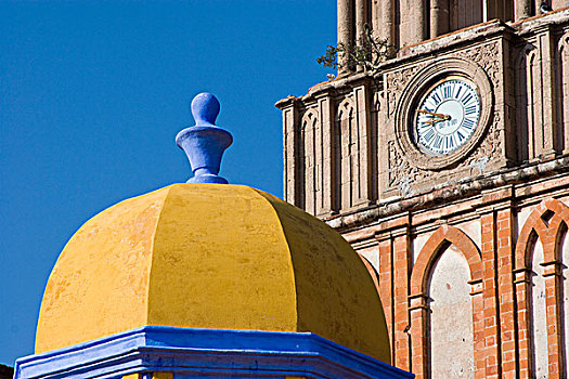 墨西哥,圣米格尔,黄色,圆顶,教堂,钟表,大教堂,背景