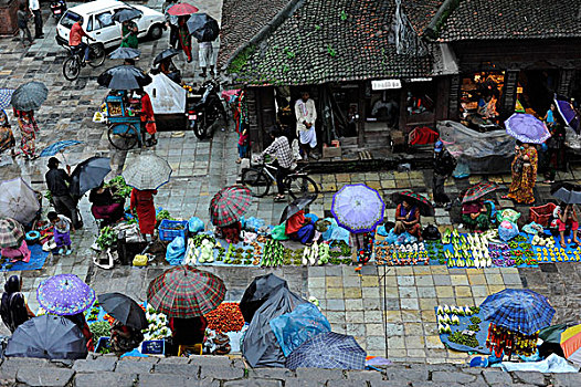 皇家,杜巴广场,市场,雨天,加德满都,尼泊尔,南亚,亚洲
