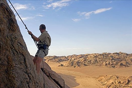 纳米比亚,纳米布沙漠,纳米比诺克陆夫国家公园,登山绳降,一个,巨大,脸,围绕,沙漠,壮观,背景