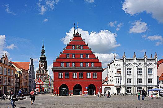 城镇,市场,13世纪,世纪,建筑,古典,哥特式,右边,梅克伦堡前波莫瑞州,德国,欧洲