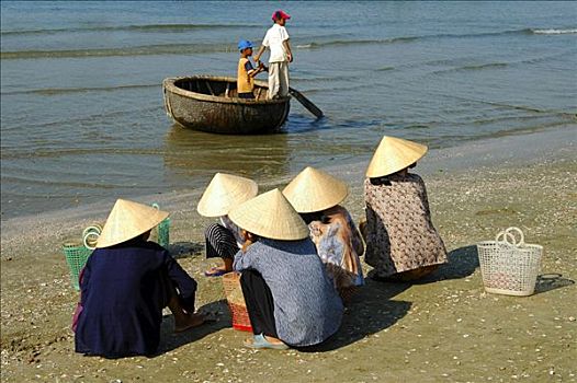 鱼贩,等待,美尼,越南,东南亚