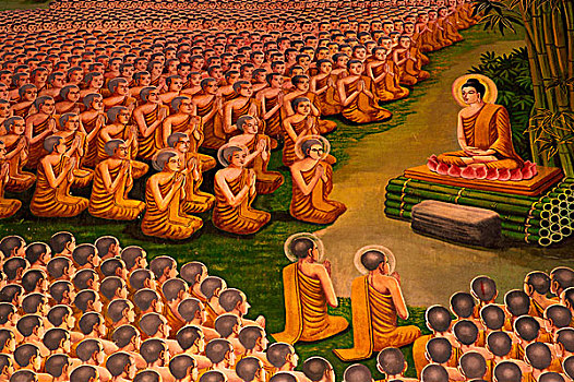 泰国,清迈,寺院,壁画,生活,佛