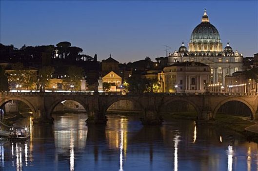 台伯河,夜晚,罗马,意大利